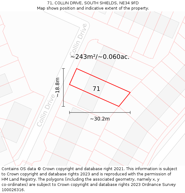 71, COLLIN DRIVE, SOUTH SHIELDS, NE34 9FD: Plot and title map