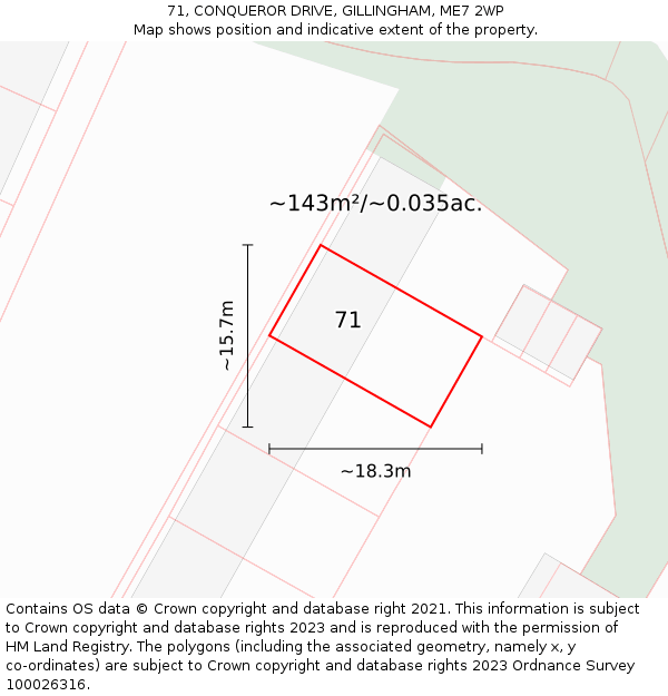 71, CONQUEROR DRIVE, GILLINGHAM, ME7 2WP: Plot and title map