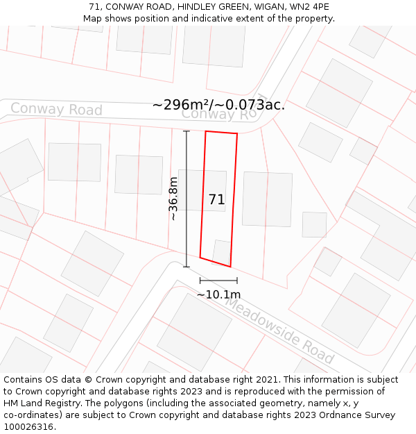 71, CONWAY ROAD, HINDLEY GREEN, WIGAN, WN2 4PE: Plot and title map