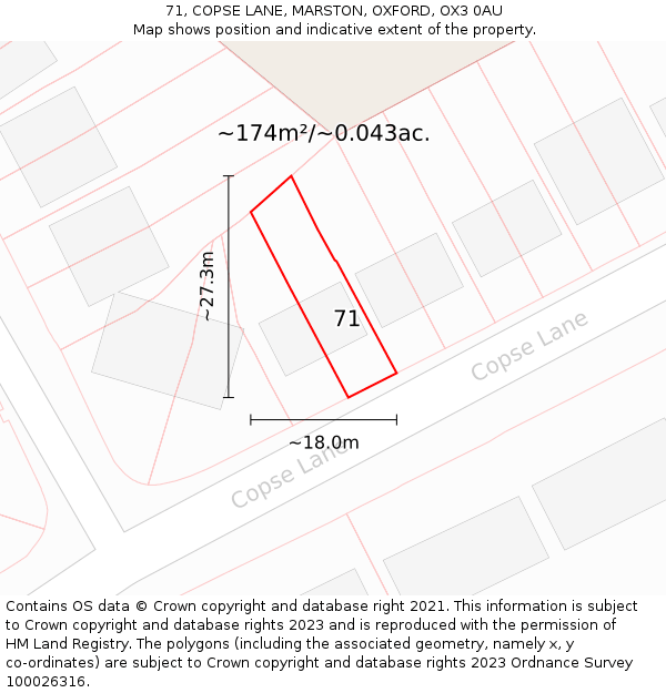 71, COPSE LANE, MARSTON, OXFORD, OX3 0AU: Plot and title map