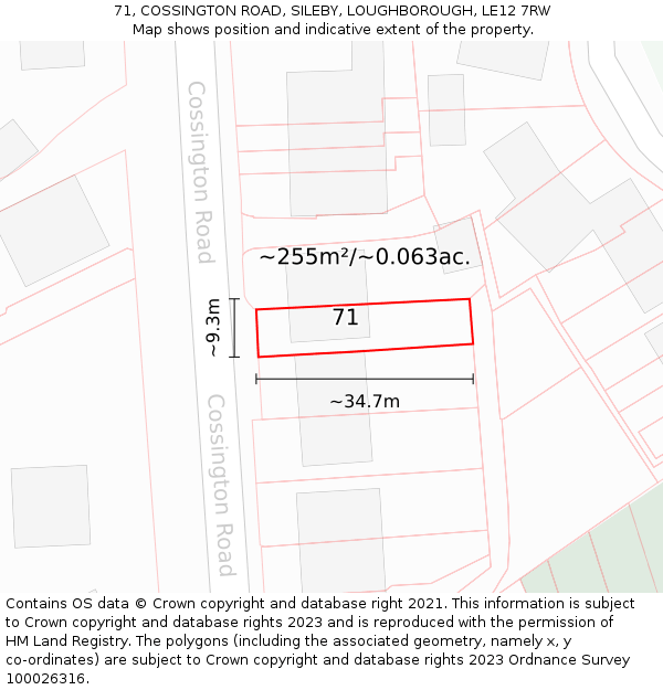 71, COSSINGTON ROAD, SILEBY, LOUGHBOROUGH, LE12 7RW: Plot and title map