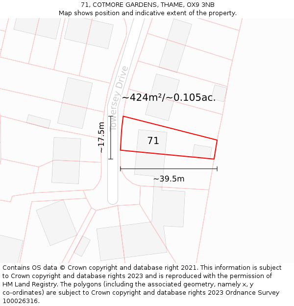 71, COTMORE GARDENS, THAME, OX9 3NB: Plot and title map