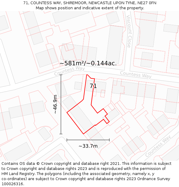 71, COUNTESS WAY, SHIREMOOR, NEWCASTLE UPON TYNE, NE27 0FN: Plot and title map