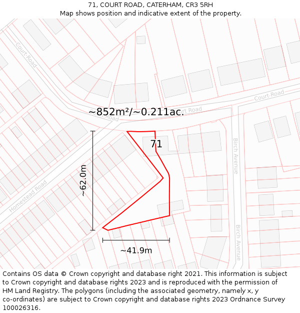 71, COURT ROAD, CATERHAM, CR3 5RH: Plot and title map