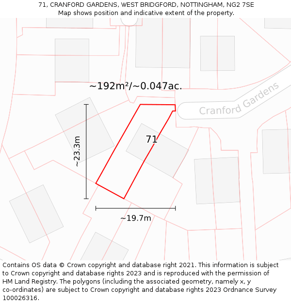 71, CRANFORD GARDENS, WEST BRIDGFORD, NOTTINGHAM, NG2 7SE: Plot and title map