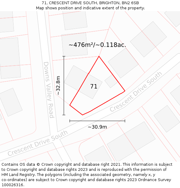 71, CRESCENT DRIVE SOUTH, BRIGHTON, BN2 6SB: Plot and title map