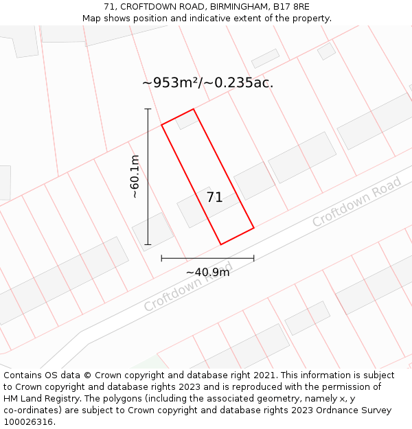 71, CROFTDOWN ROAD, BIRMINGHAM, B17 8RE: Plot and title map