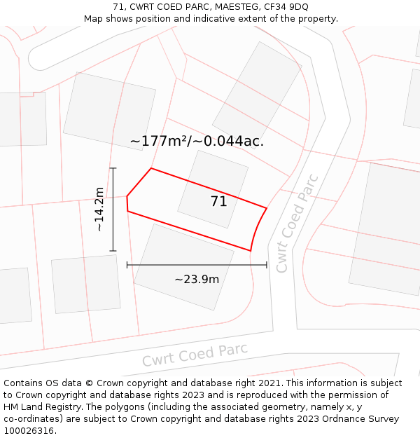 71, CWRT COED PARC, MAESTEG, CF34 9DQ: Plot and title map