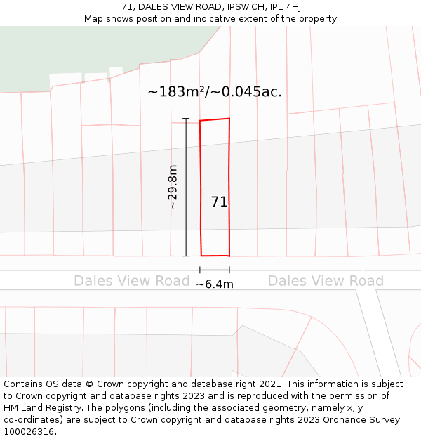 71, DALES VIEW ROAD, IPSWICH, IP1 4HJ: Plot and title map