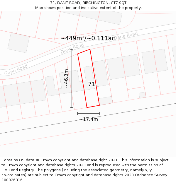 71, DANE ROAD, BIRCHINGTON, CT7 9QT: Plot and title map