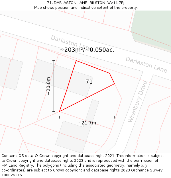 71, DARLASTON LANE, BILSTON, WV14 7BJ: Plot and title map