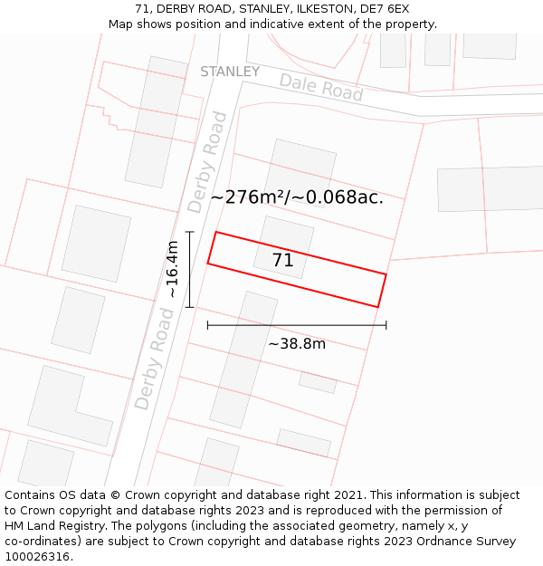 71, DERBY ROAD, STANLEY, ILKESTON, DE7 6EX: Plot and title map