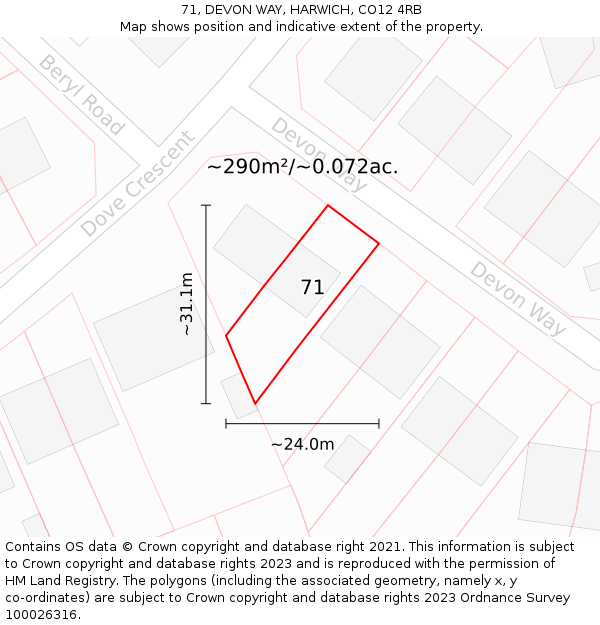 71, DEVON WAY, HARWICH, CO12 4RB: Plot and title map