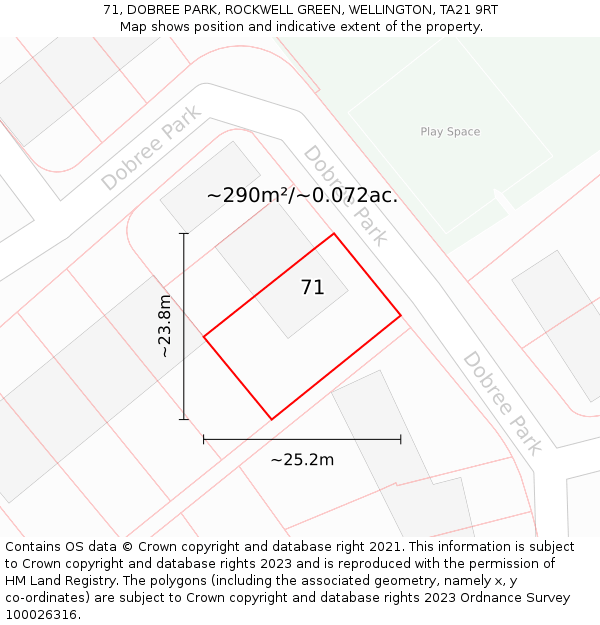 71, DOBREE PARK, ROCKWELL GREEN, WELLINGTON, TA21 9RT: Plot and title map