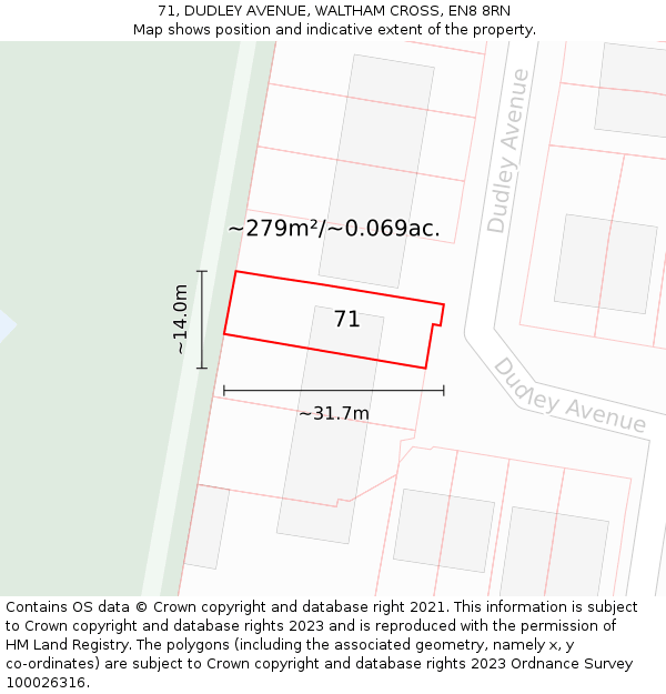 71, DUDLEY AVENUE, WALTHAM CROSS, EN8 8RN: Plot and title map