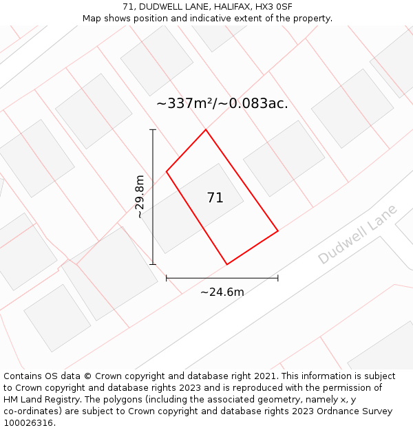 71, DUDWELL LANE, HALIFAX, HX3 0SF: Plot and title map