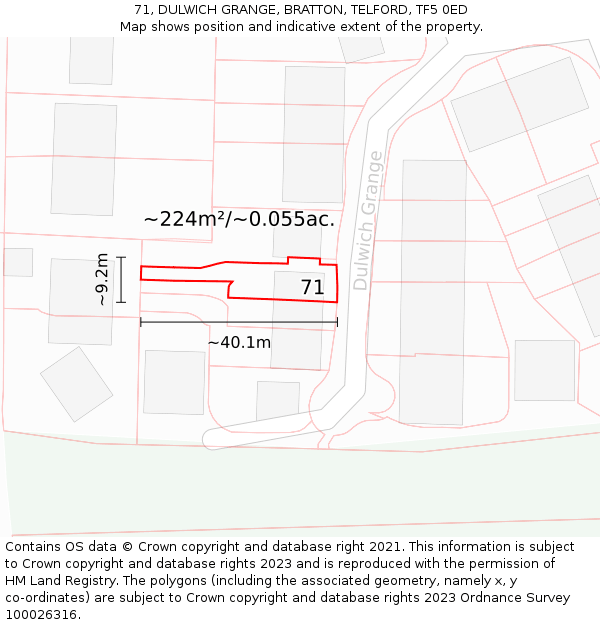 71, DULWICH GRANGE, BRATTON, TELFORD, TF5 0ED: Plot and title map