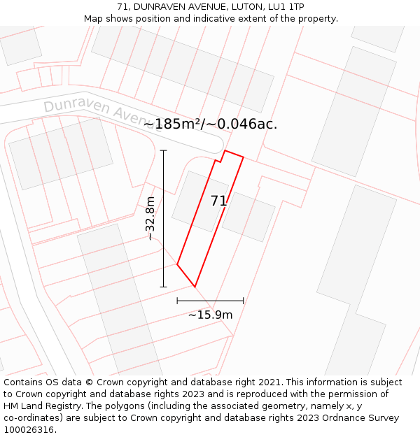 71, DUNRAVEN AVENUE, LUTON, LU1 1TP: Plot and title map