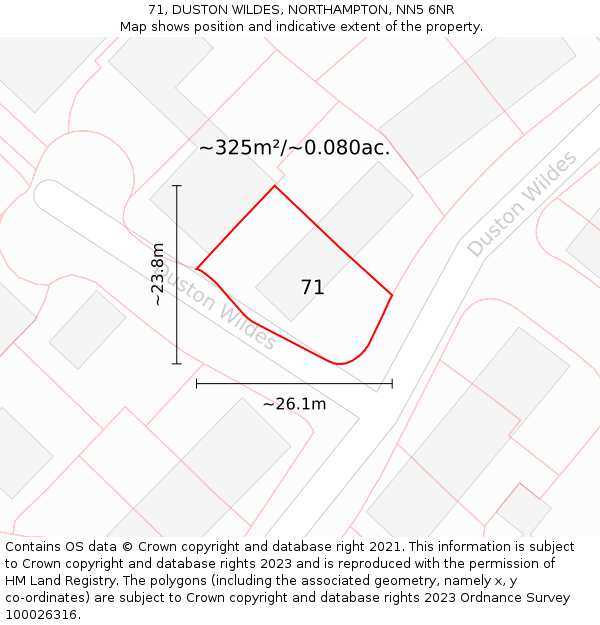 71, DUSTON WILDES, NORTHAMPTON, NN5 6NR: Plot and title map