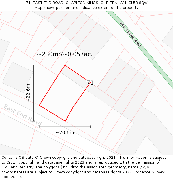 71, EAST END ROAD, CHARLTON KINGS, CHELTENHAM, GL53 8QW: Plot and title map