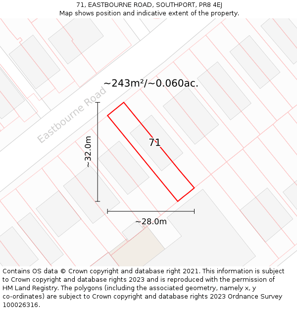 71, EASTBOURNE ROAD, SOUTHPORT, PR8 4EJ: Plot and title map