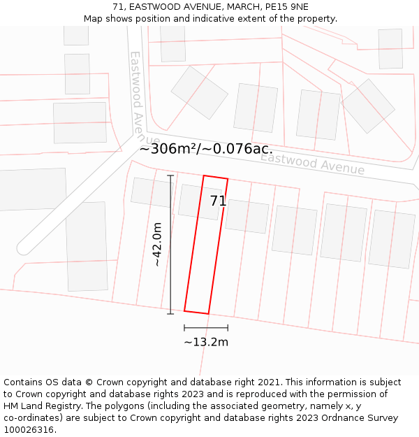 71, EASTWOOD AVENUE, MARCH, PE15 9NE: Plot and title map