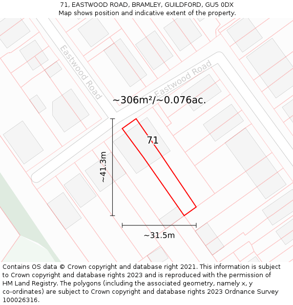 71, EASTWOOD ROAD, BRAMLEY, GUILDFORD, GU5 0DX: Plot and title map