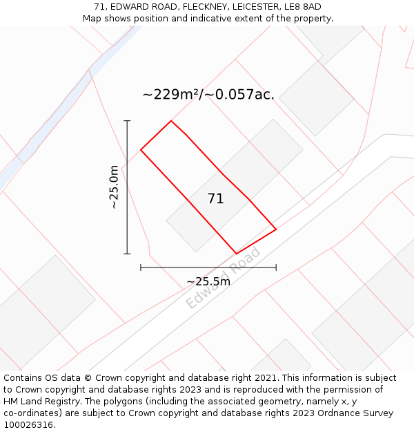 71, EDWARD ROAD, FLECKNEY, LEICESTER, LE8 8AD: Plot and title map