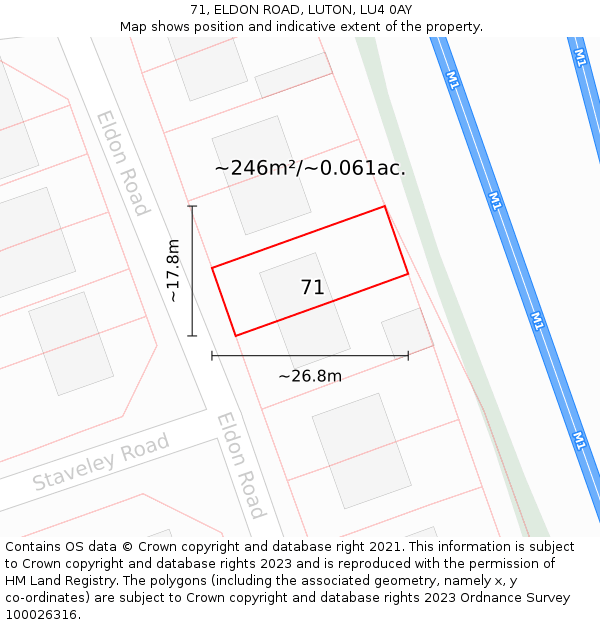 71, ELDON ROAD, LUTON, LU4 0AY: Plot and title map