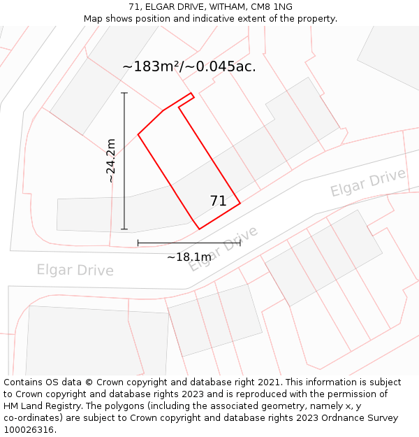 71, ELGAR DRIVE, WITHAM, CM8 1NG: Plot and title map