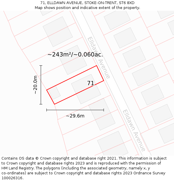 71, ELLDAWN AVENUE, STOKE-ON-TRENT, ST6 8XD: Plot and title map