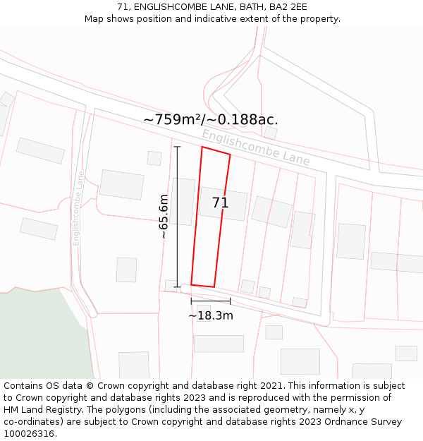 71, ENGLISHCOMBE LANE, BATH, BA2 2EE: Plot and title map