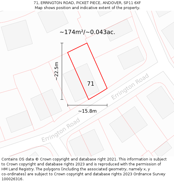 71, ERRINGTON ROAD, PICKET PIECE, ANDOVER, SP11 6XF: Plot and title map