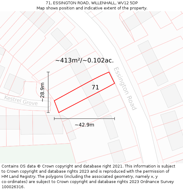 71, ESSINGTON ROAD, WILLENHALL, WV12 5DP: Plot and title map
