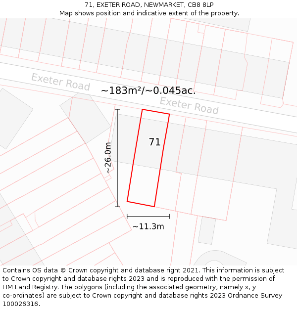 71, EXETER ROAD, NEWMARKET, CB8 8LP: Plot and title map