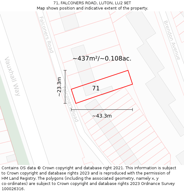 71, FALCONERS ROAD, LUTON, LU2 9ET: Plot and title map
