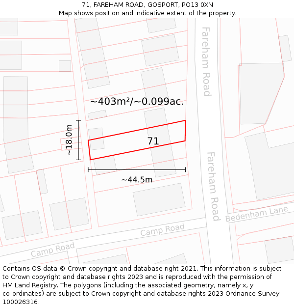 71, FAREHAM ROAD, GOSPORT, PO13 0XN: Plot and title map