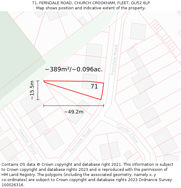 71, FERNDALE ROAD, CHURCH CROOKHAM, FLEET, GU52 6LP: Plot and title map