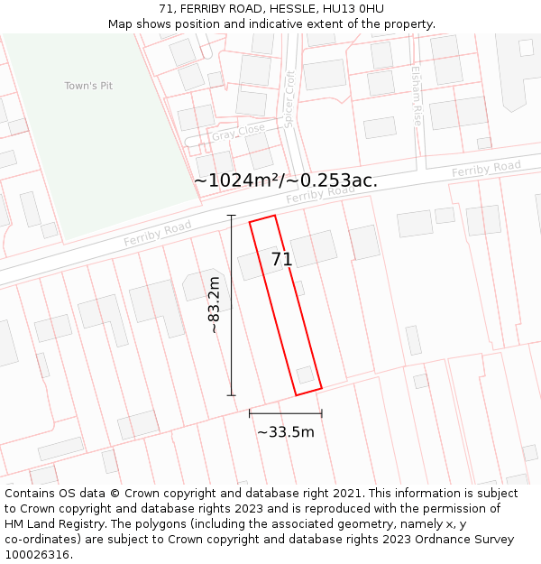 71, FERRIBY ROAD, HESSLE, HU13 0HU: Plot and title map