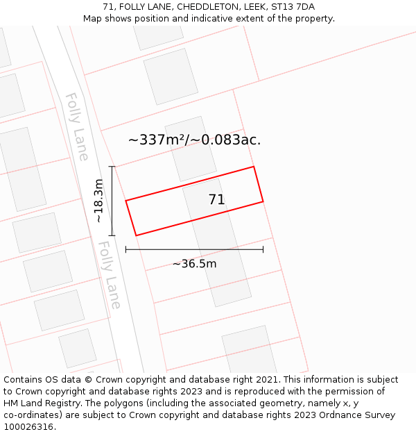 71, FOLLY LANE, CHEDDLETON, LEEK, ST13 7DA: Plot and title map