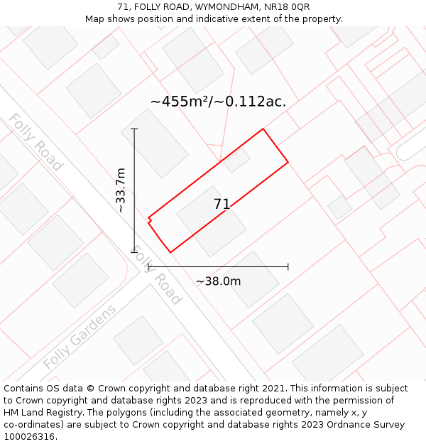 71, FOLLY ROAD, WYMONDHAM, NR18 0QR: Plot and title map