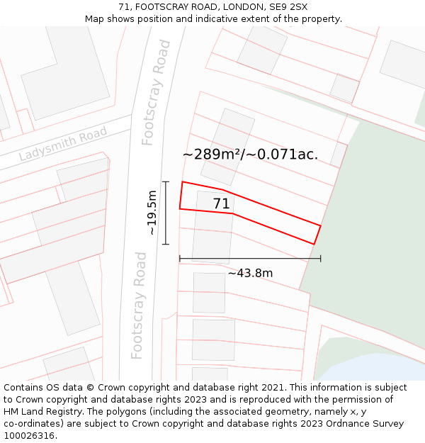 71, FOOTSCRAY ROAD, LONDON, SE9 2SX: Plot and title map