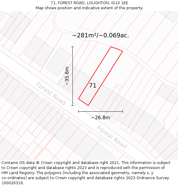 71, FOREST ROAD, LOUGHTON, IG10 1EE: Plot and title map