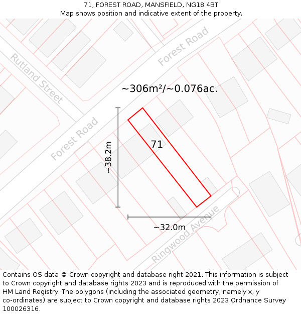 71, FOREST ROAD, MANSFIELD, NG18 4BT: Plot and title map