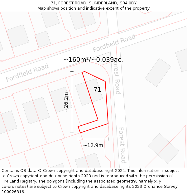 71, FOREST ROAD, SUNDERLAND, SR4 0DY: Plot and title map