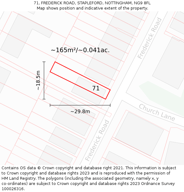 71, FREDERICK ROAD, STAPLEFORD, NOTTINGHAM, NG9 8FL: Plot and title map