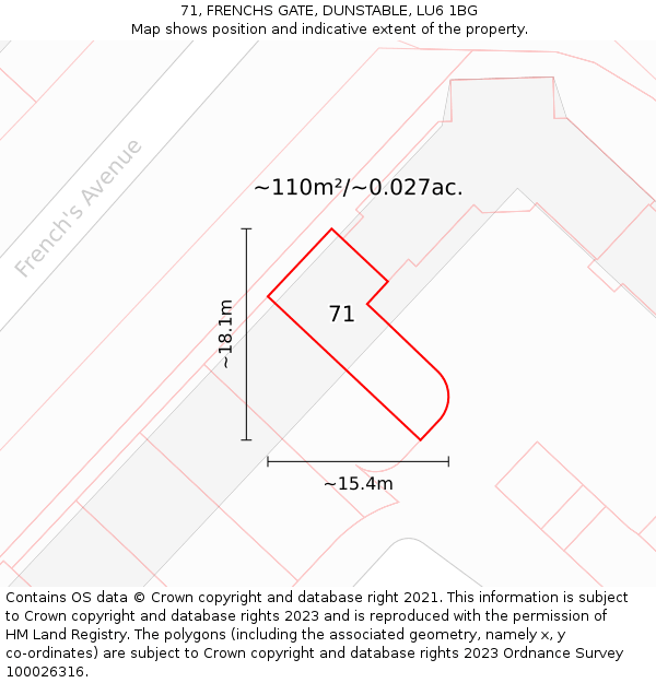 71, FRENCHS GATE, DUNSTABLE, LU6 1BG: Plot and title map