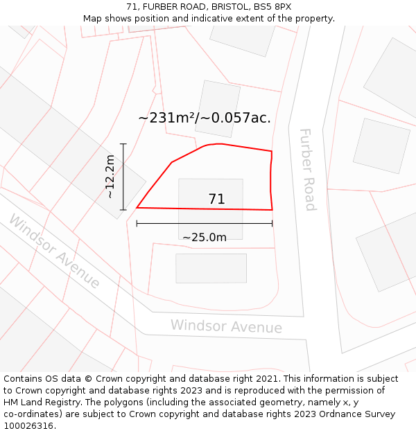 71, FURBER ROAD, BRISTOL, BS5 8PX: Plot and title map