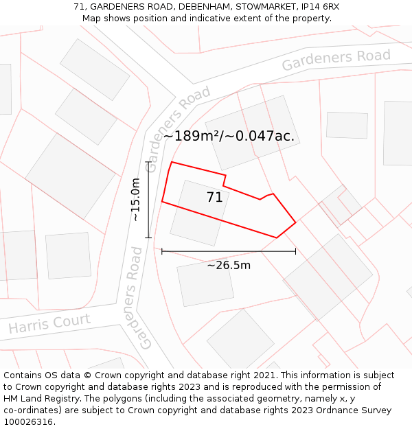 71, GARDENERS ROAD, DEBENHAM, STOWMARKET, IP14 6RX: Plot and title map