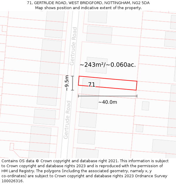 71, GERTRUDE ROAD, WEST BRIDGFORD, NOTTINGHAM, NG2 5DA: Plot and title map